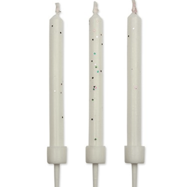 Happy Sprinkles Set de bougies à paillettes blanc/brillant avec support
